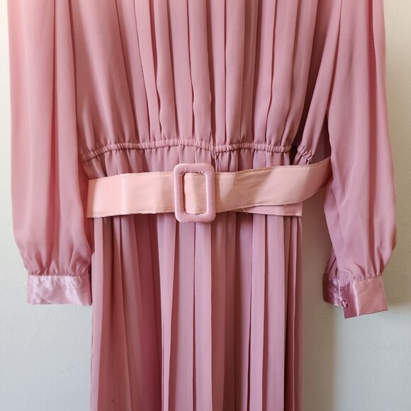 Womens 80s Pink Belted Secretary Formal Modest Dress Size 12 by In The Mood - Picture 4 of 6
